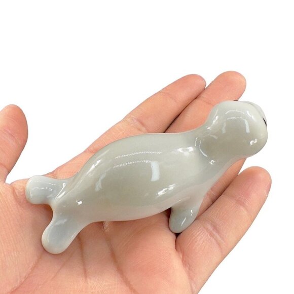 OMC Otagiri Grey Porcelain Ceramic Baby Seal Figurine Japan Vintage W Sticker 2 - Picture 8 of 11